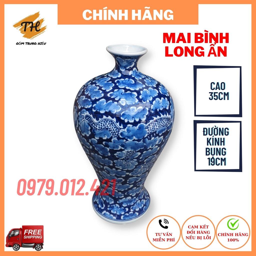 Mai bình hút lộc Bát Tràng họa tiết Long Ẩn vẽ thủ công cao 35cm, đường kính 19cm