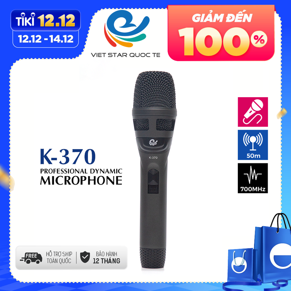 Bộ 1 Micro Karaoke Có Dây Cực Hay, Hút Âm Tốt - Vỏ Hợp Kim Sơn Tĩnh Điện Chống Rơi Vỡ, Model K370 - Chính Hãng