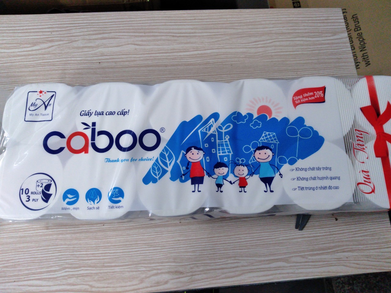 Thùng giấy vệ sinh cao cấp Caboo 10 bịch, 10 cuộn +2 tặng kèm, siêu dai, siêu đẹp, không lỗ