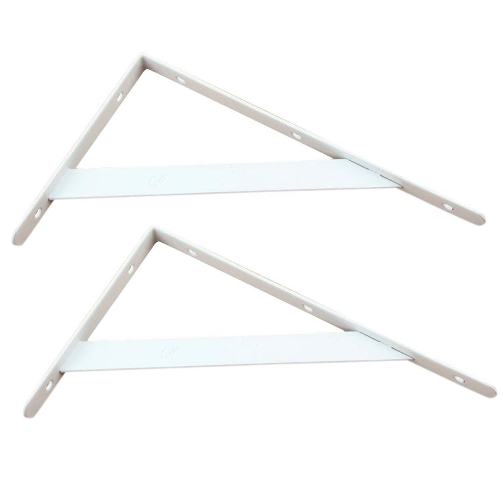 2x2 Pieces Metal L Shaped Wall Shelf Bracket Rack Support 300x190x2mm White
