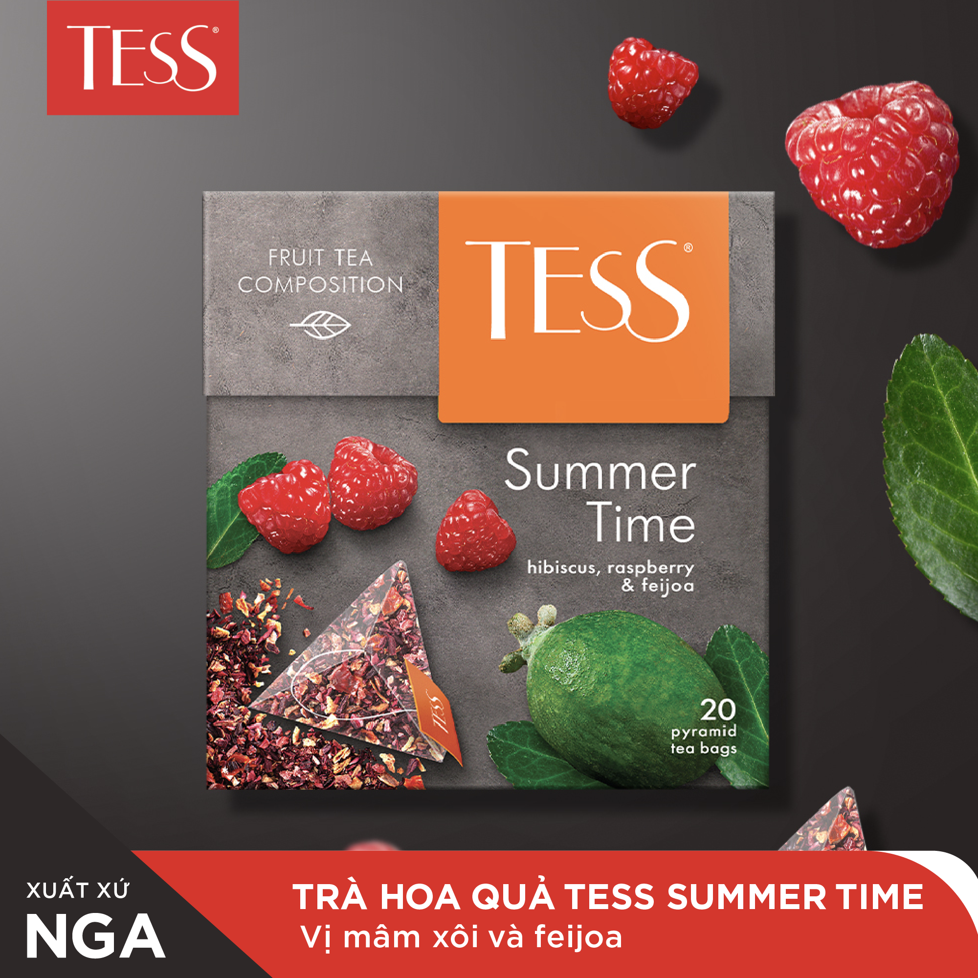 Set 3 hộp trà Tess Tropical Tea vị quả mọng nhiệt đới 20 gói/hộp