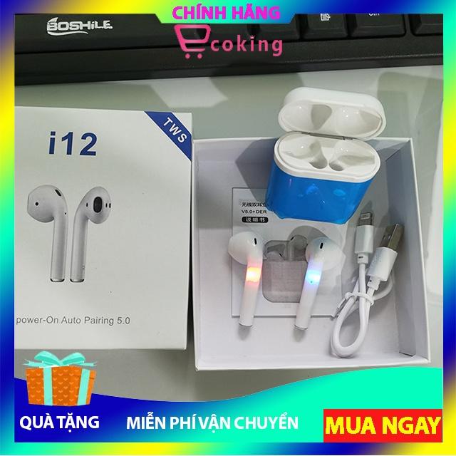 Tai nghe nhét tai bluetooth 5.0 i12 nhét tai Ecoking bản mới chip 6 jery ,nhỏ gọn tiện lợi có micro - Hàng Chính Hãng