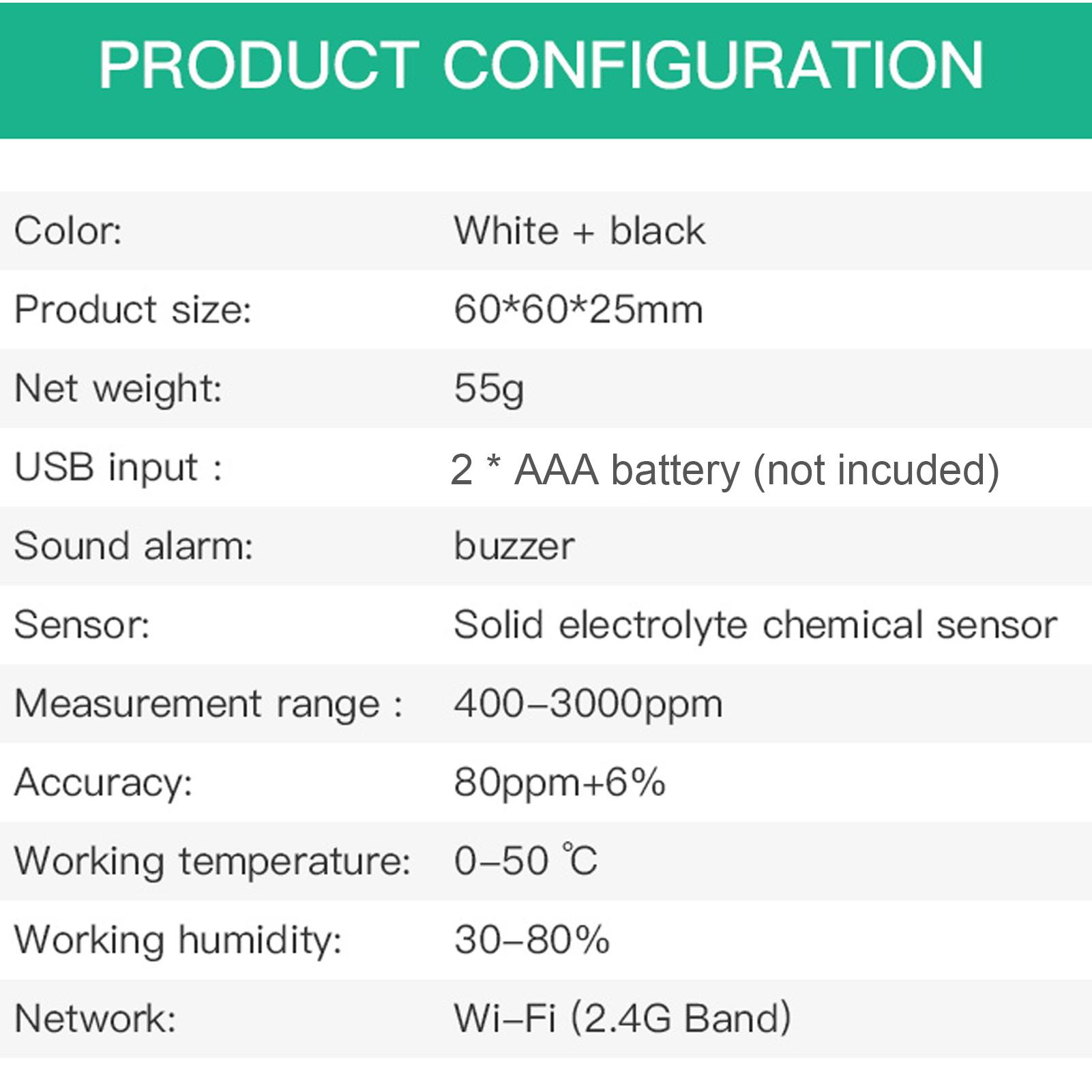 Intelligent WiFi CO2 Detector Carbon Dioxide Monitor Over Standard Concentration Alarm Function Time Weather Display