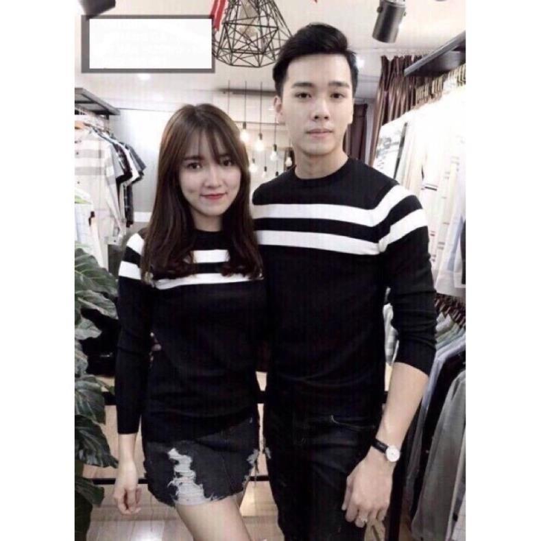 Áo thun tixi tay dài viền sọc trắng