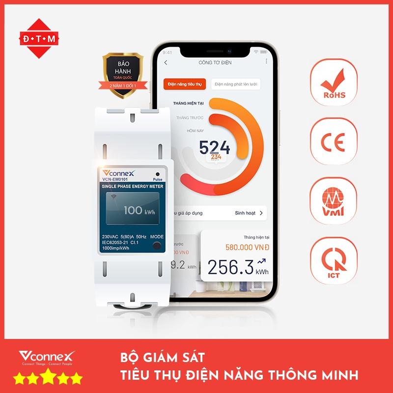 Công Tơ Điện Tử Wifi Thông Minh 1 Pha - Bộ Theo Dõi Tiêu Thụ Điện Năng Thông Minh Vconnex