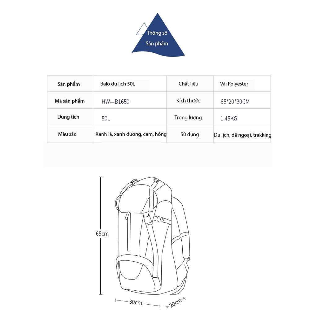 Balo dã ngoại , balo trekking cao cấp 50L HEWOLF - B1650