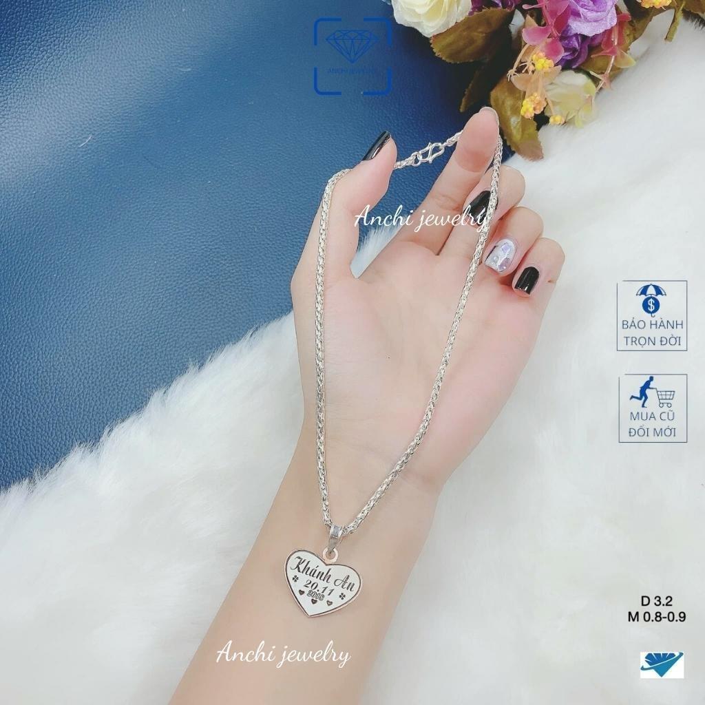 Vòng cổ khắc tên cho bé trai, vòng trẻ em bạc nguyên chất, Anchi jewelry