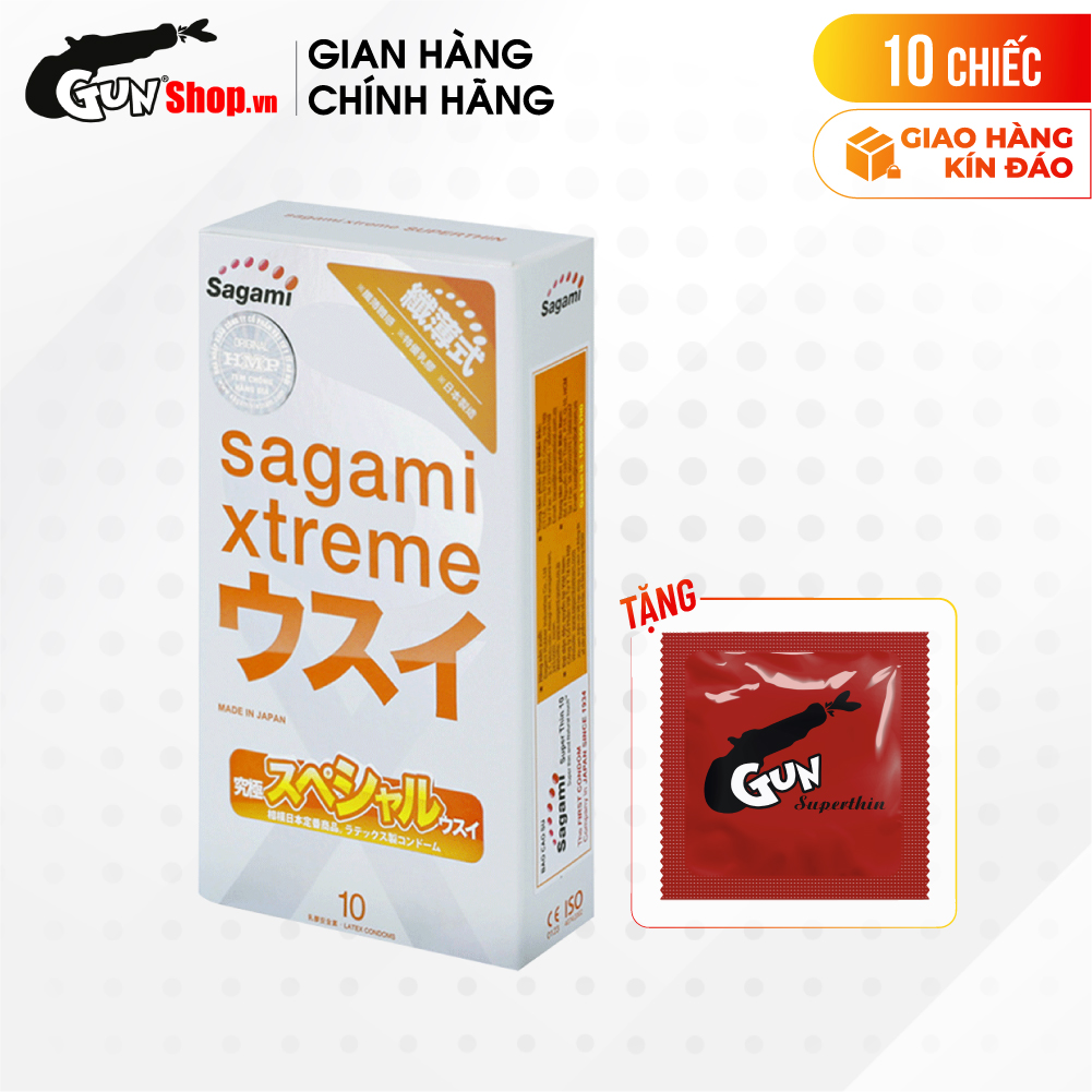 Bao cao su Sagami Xtreme Super Thin – Siêu mỏng, ôm sát kèm 1 chiếc BCS Gun Super Thin