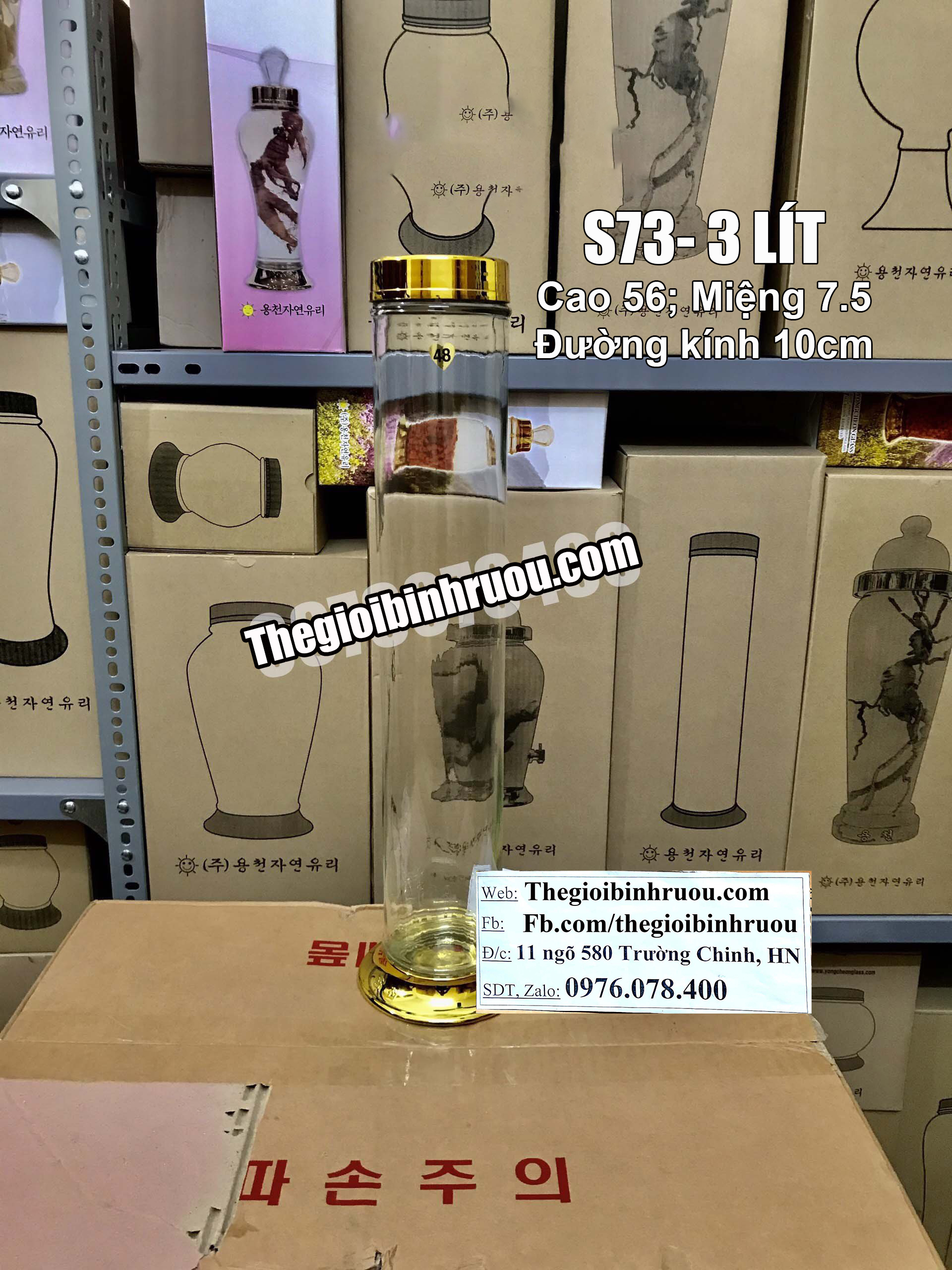 Bình trụ thủy tinh ngâm sâm Hàn Quốc 3 lít