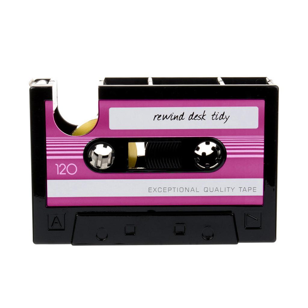 Vintage Cassette Style Tape Dispenser Pen Holder Pencil Container Stationery Organizer Tape Cutter