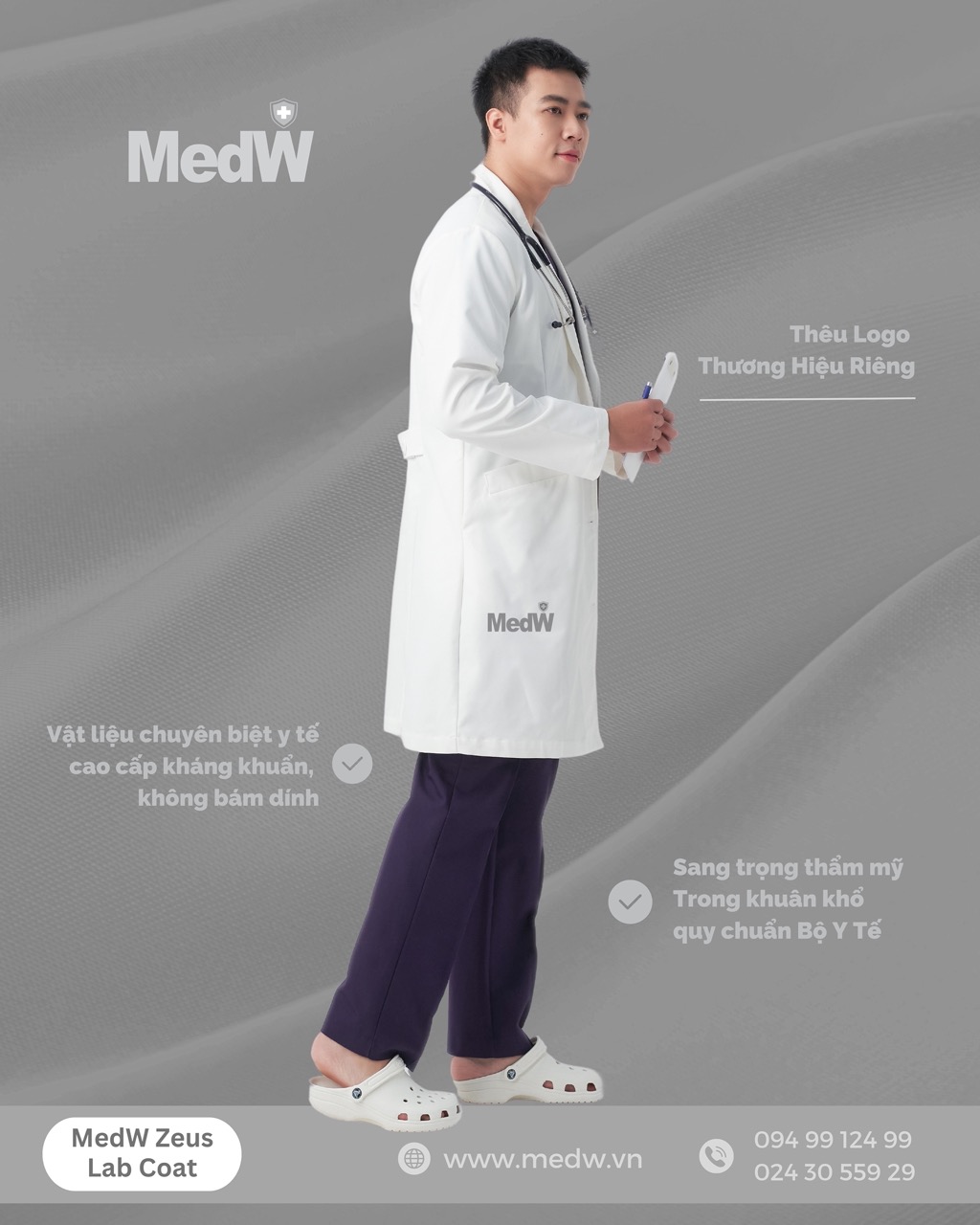 MedW Zeus Lab Coat (Nam) Áo Blouses Bác sĩ Thẩm Mỹ, Bác Sĩ Nha Khoa, Da Liễu Chuyên Gia Dinh Dưỡng, Trang Phục Y Tế Phòng Khám, Bệnh Viện Thiết Kế Pháp Trang Trọng Thẩm Mỹ Vật Liệu Chuyên Biệt Y Tế Nhật Nhập Khẩu Không Bám Dính, Chống Thấm