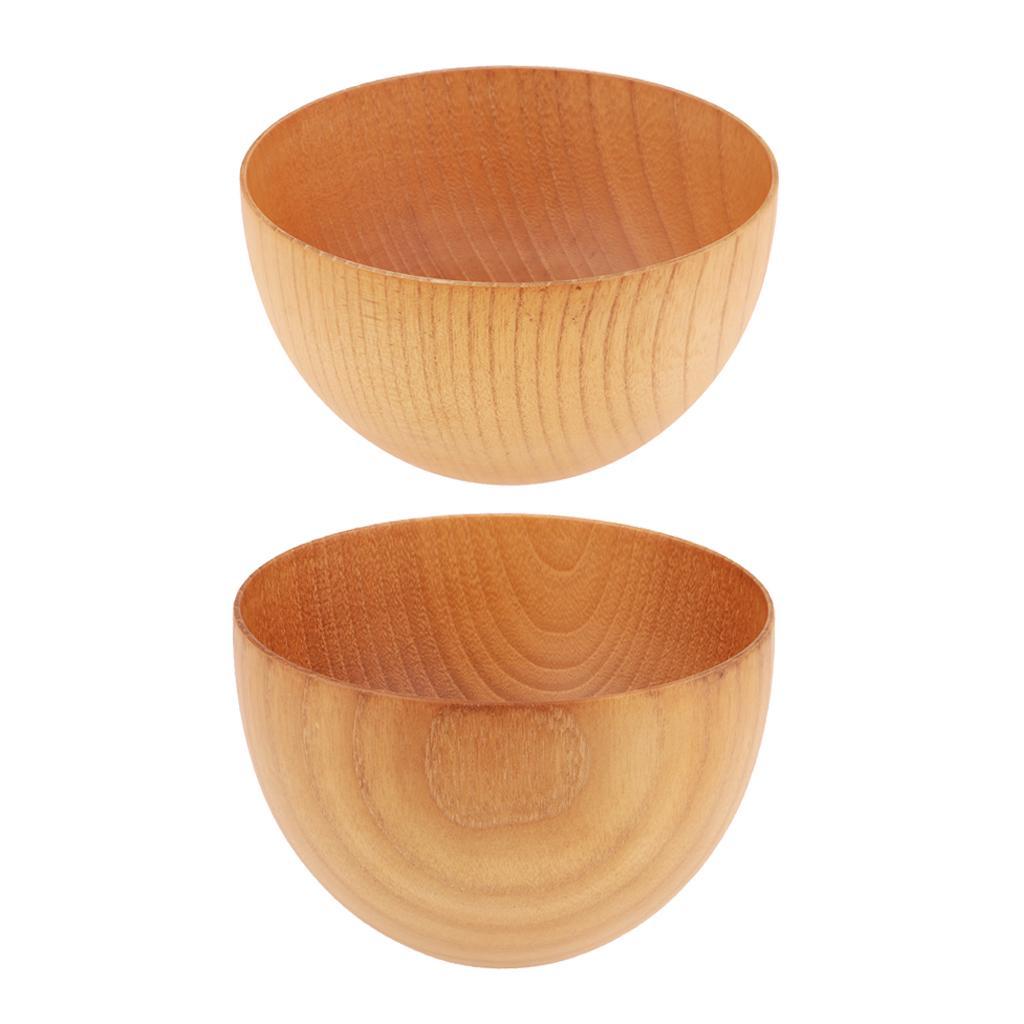 2Pcs Round Wooden Cereal Bowl Food Container Camping Dinner Lunch Tableware