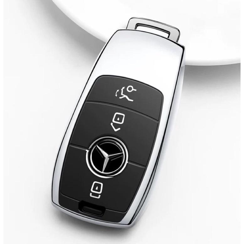 Móc khóa kèm ốp bảo vệ chìa khóa xe Mercedes C200 E200 C250 350 450 nhựa mềm TPU tráng gương.