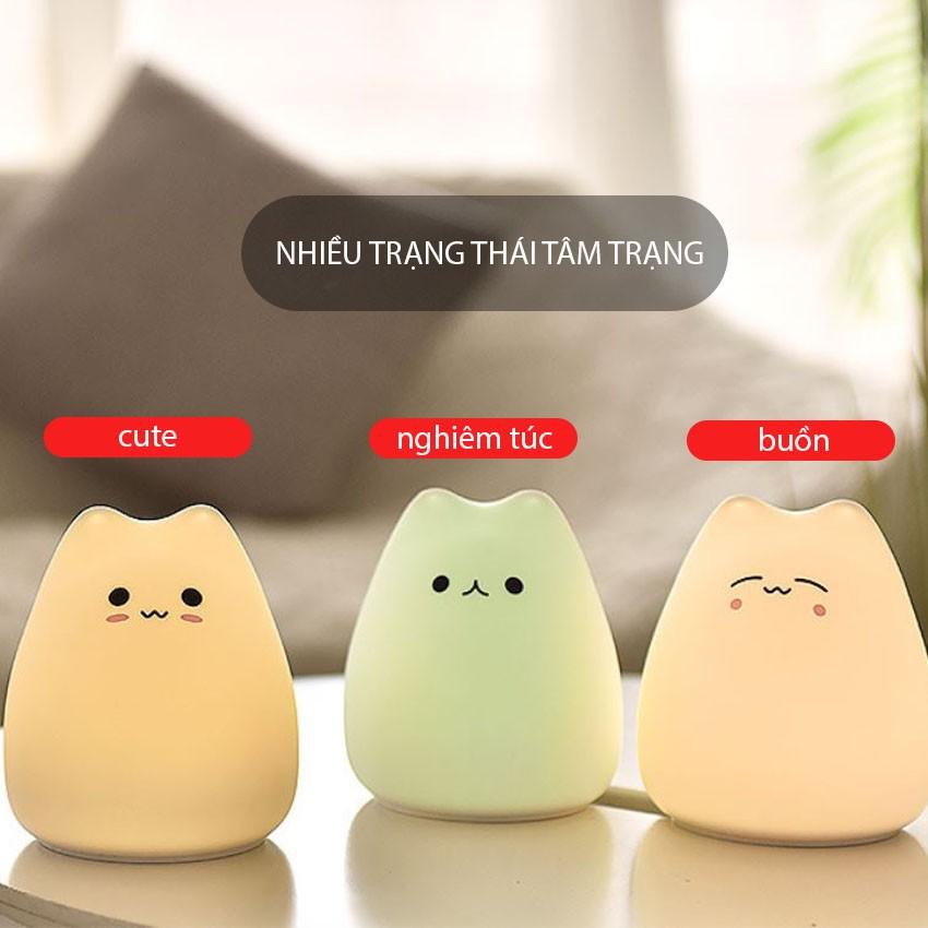 Đèn ngủ mini silicon hình Mèo Cute cho phòng trẻ em, cảm ứng đổi màu cực đáng yêu Venado