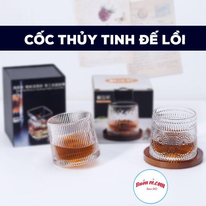 Set 6 cốc đế lồi sang trọng cao cấp kèm hộp - Ly thủy tinh đế lồi xoay dễ dàng, họa tiết hiện đại, decor gia đình 01539