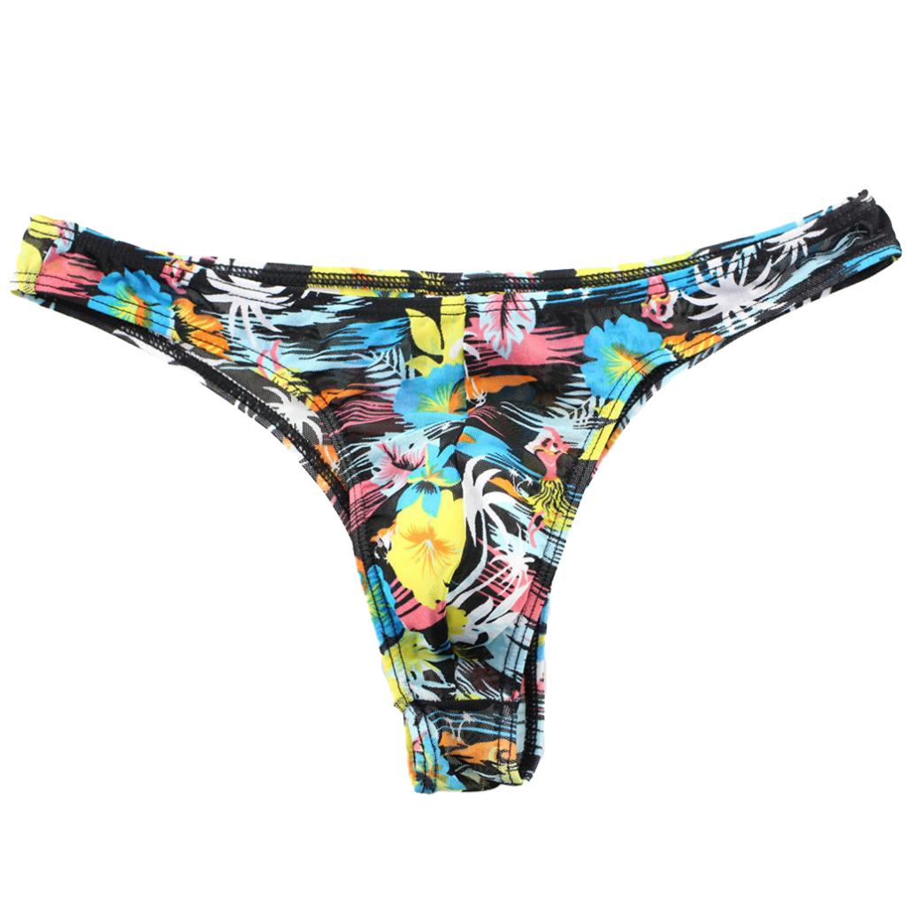 Men Low Rise Floral Comfy G-string Briefs Jockstrap Thongs Underwear