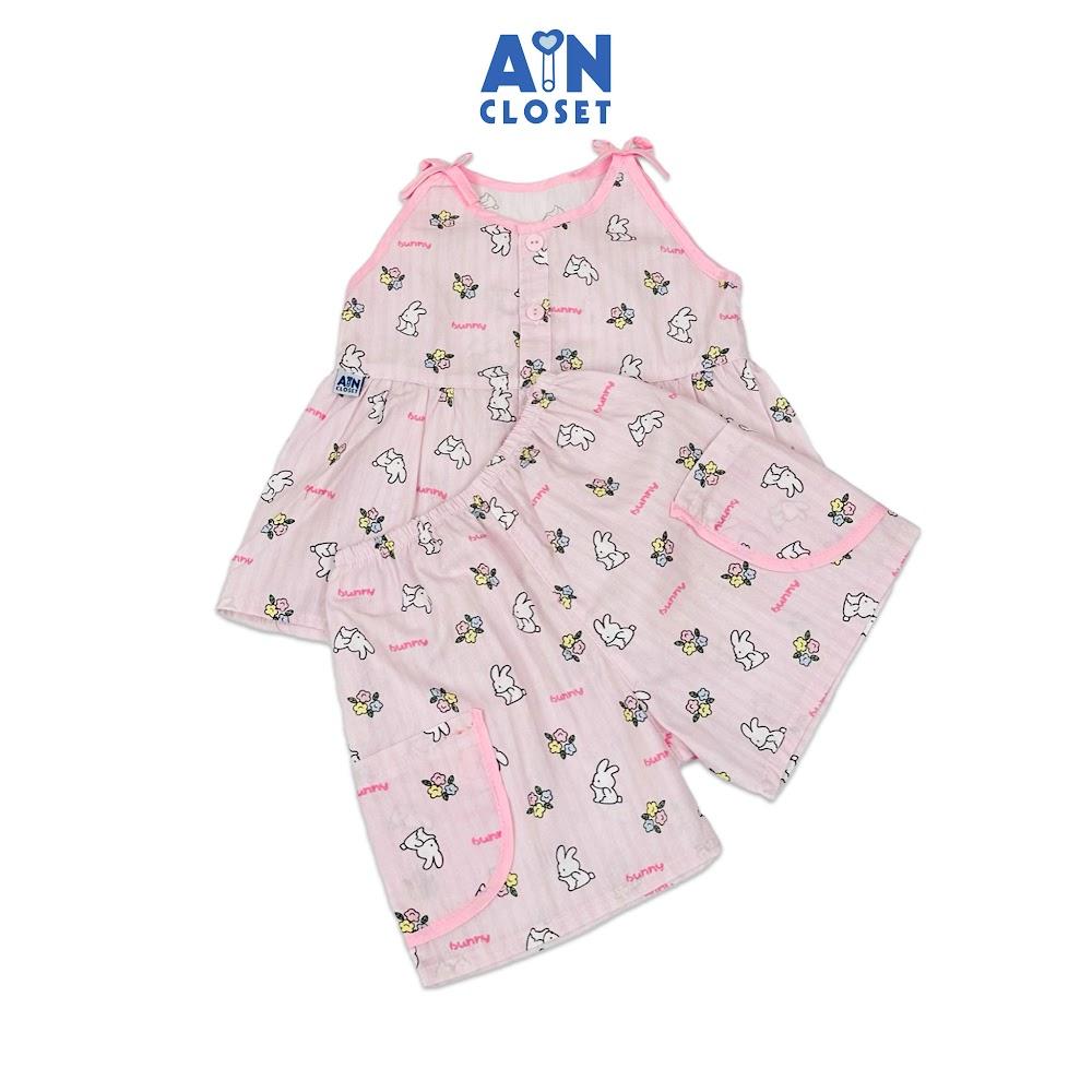 Bộ quần áo Ngắn bé gái hoạ tiết Thỏ Bunny Kẻ Hồng Cotton - AICDBGB1HG2D - AIN Closet