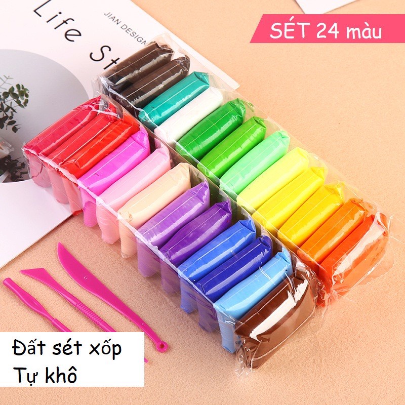 Đất Nặn Nhiều Màu - Chất Liệu An Toàn Đất sét tự khô an toàn Lốc 24 màu cao cấp Softclay nặn hình, làm Butter slime