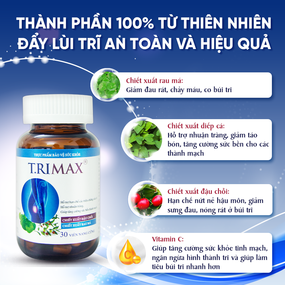 Viên Uống Hỗ Trợ Co Thắt Búi Trĩ Trimax Hủ 30 Viên Nguyên Liệu Từ Thiên Nhiên