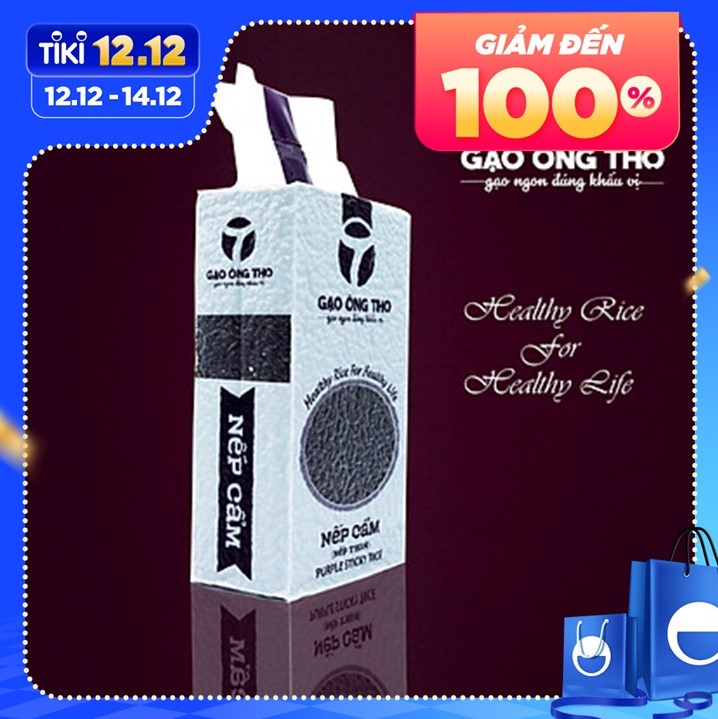 Combo 2 sản phẩm Gạo Ông Thọ - Nếp Cẩm cao cấp túi 1kg hút chân không. Sản phẩm gạo sạch hữu cơ dinh dưỡng cho sức khỏe