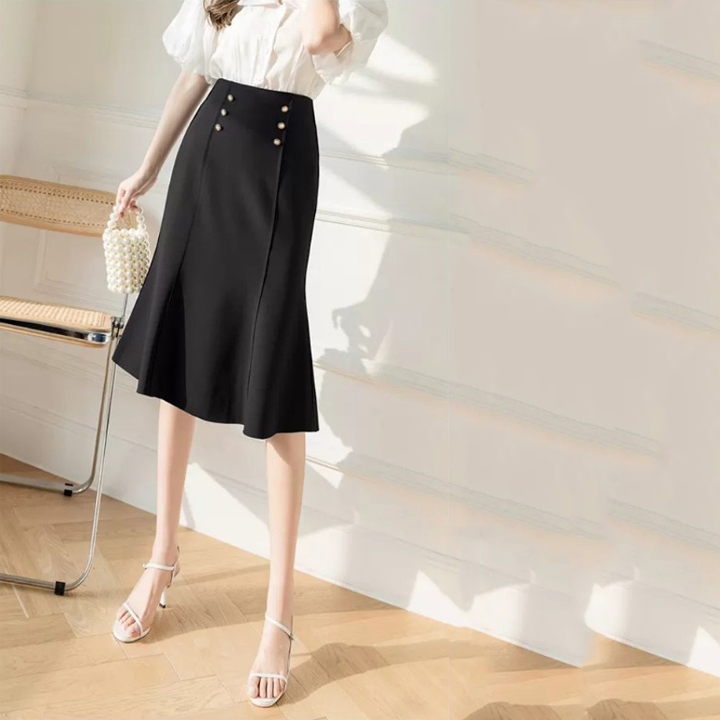 Chân Váy Nữ Công Sở New Design Thiết kế Dáng Váy Đuôi Cá ,Dài 64cm, Phối Nút Kiểu Phom Ôm Body Gợi Cảm, Vải Tốt Co Giãn CV0015