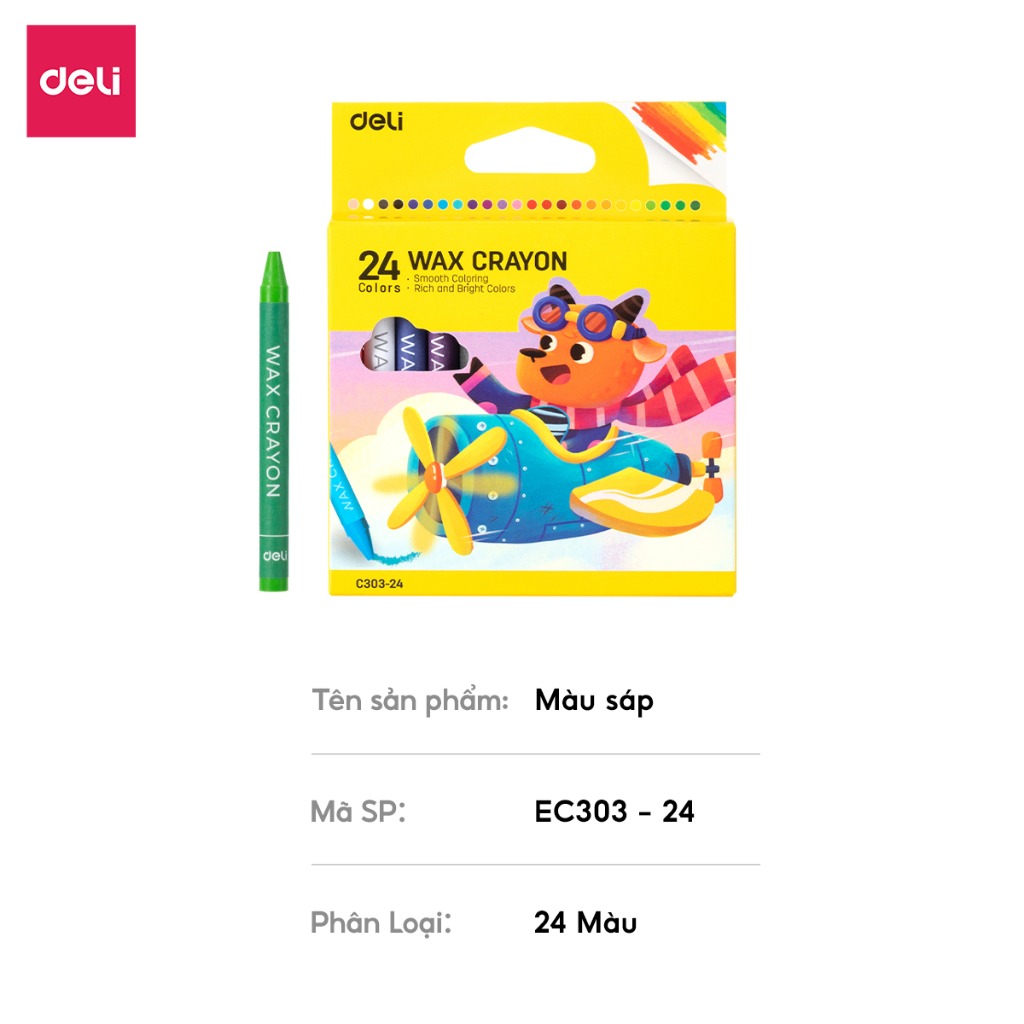 Bút Sáp Màu Deli 12/24 Màu Tươi Sáng, Màu Sáp Mịn, An Toàn Cho Bé Tô Màu, Học Tập Mỹ Thuật
