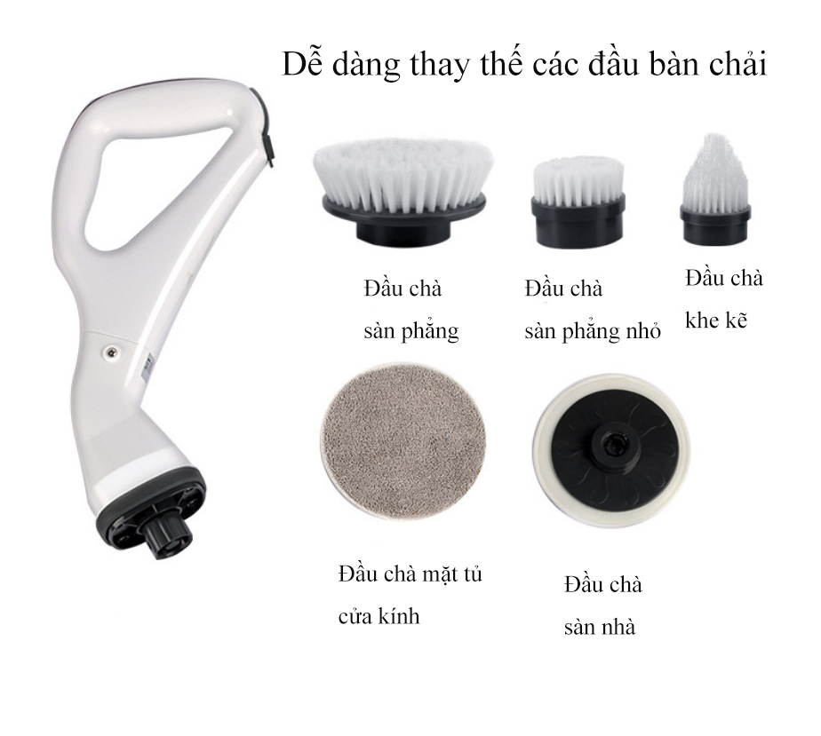 Máy cọ nhà tắm bằng điện đa năng chà sàn nhà, vệ sinh nhà cửa 4 đầu cọ thay thế - K1464