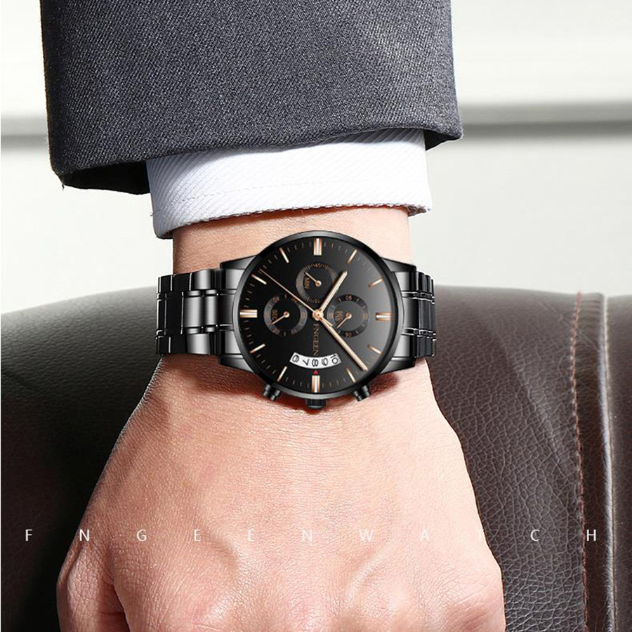 Đồng hồ nam FNGEEN 5055 lịch ngày chính hãng nam sinh viên thể thao thạch anh đồng hồ thời trang chống thấm nước xu hướng thời trang dây hợp kim thép không gỉ