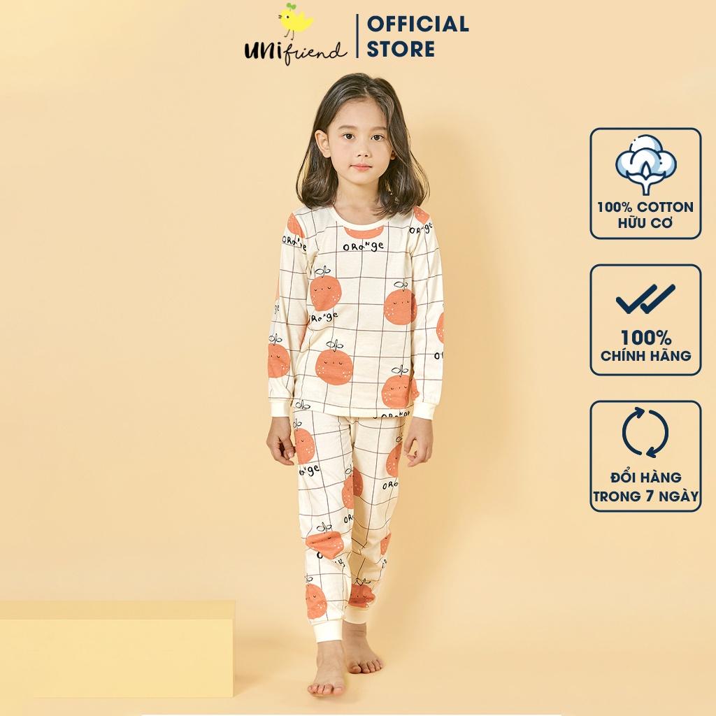 Bộ đồ dài tay mặc nhà cotton mịn cho bé gái U1015- Unifriend Hàn Quốc, Cotton Organic