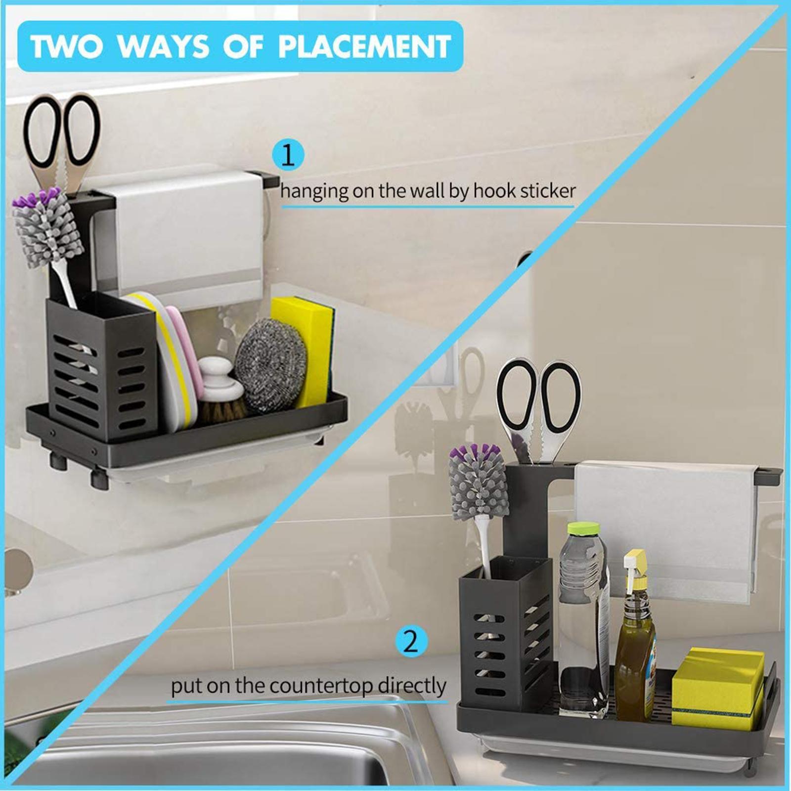 2-3pack Simple Kitchen Sink Organizer for Sink Soap Brush Holder with Drain Pan