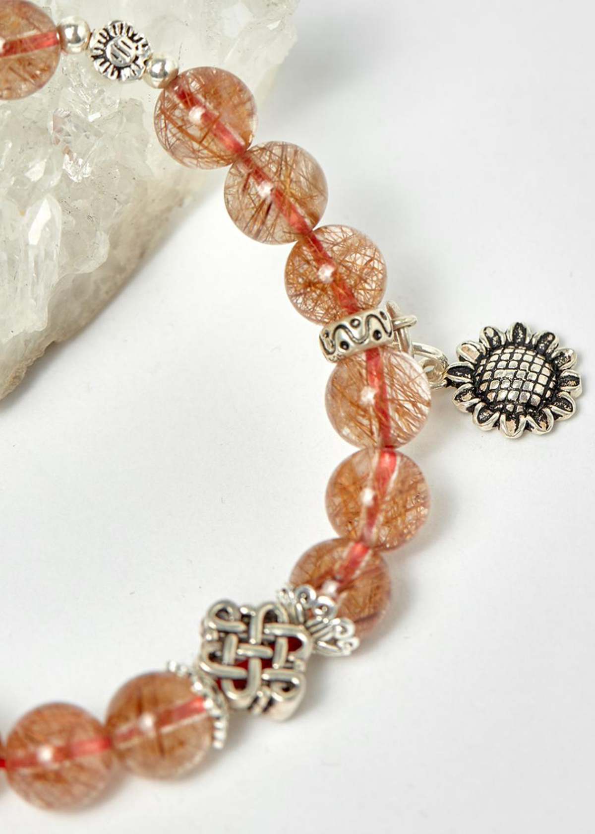 Vòng thạch anh tóc đỏ phối charm bạc mệnh hỏa, thổ - Ngọc Quý Gemstones