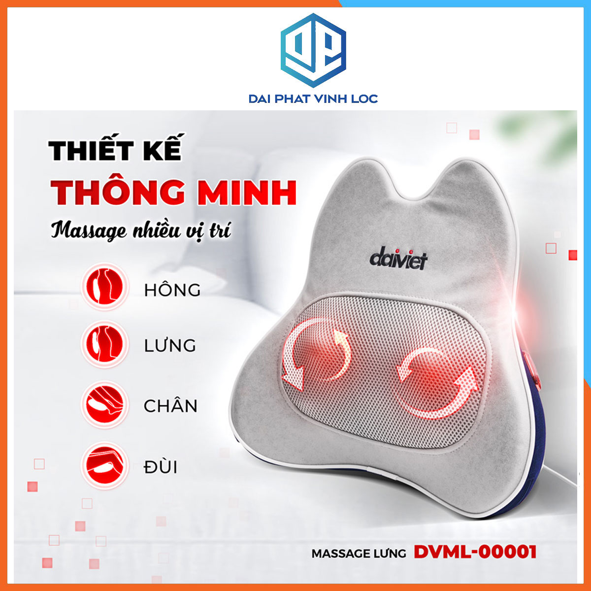 Máy Massage Lưng Giảm Đau Nhức Đại Việt DVML-00001 Dùng Được Trên Xe Oto - Giảm Đau Vùng Lưng Hông Chân Đùi - Bảo Hành 12 Tháng