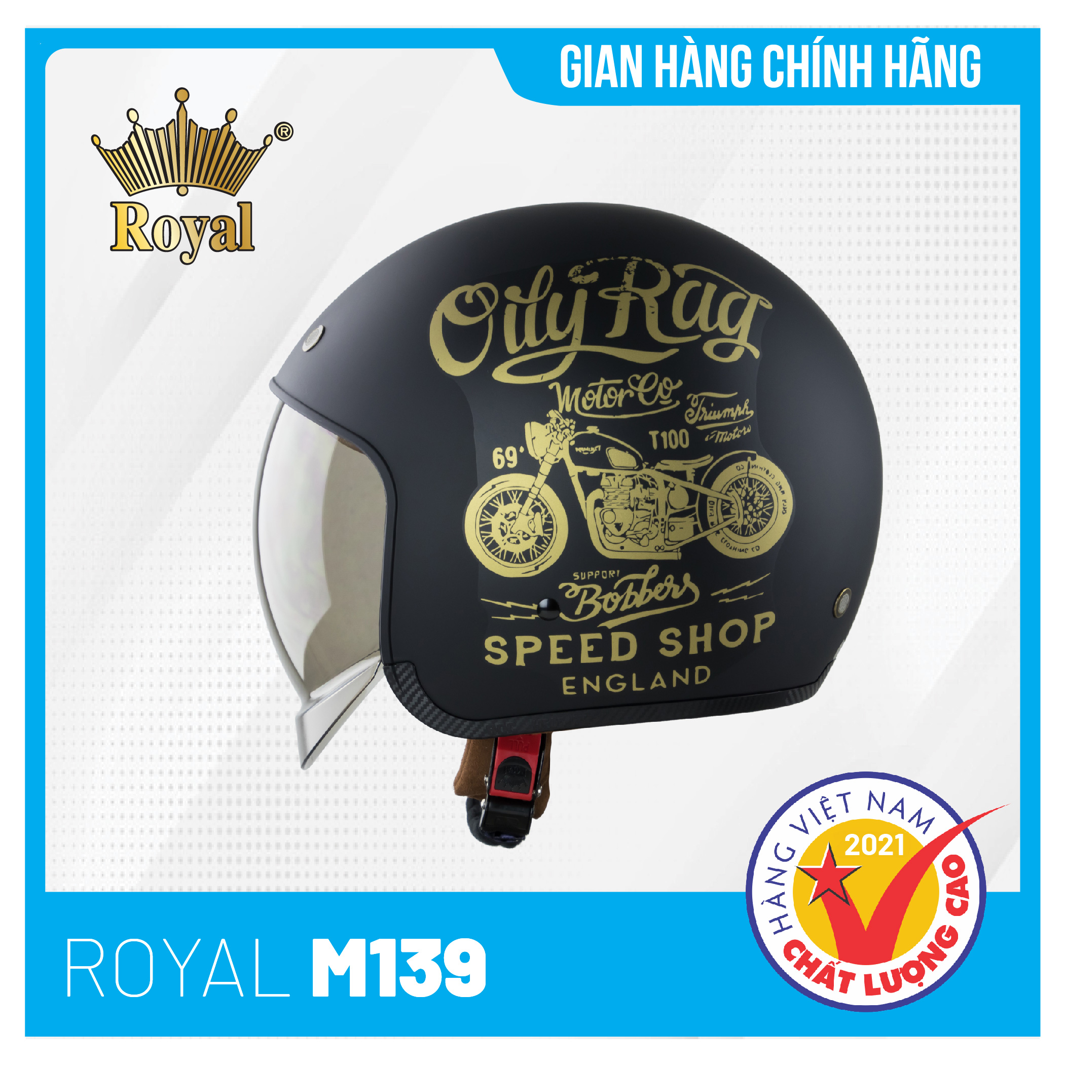 Nón bảo hiểm 3/4 Royal M139 Tem Kính Âm Thời Trang, An Toàn và Tiện dụng