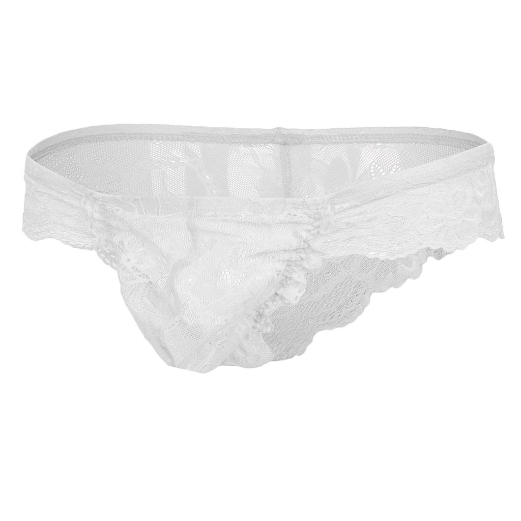 Sexy Mens Sheer Lace Floral Bulge Pouch Thong Brief G-string Underwear
