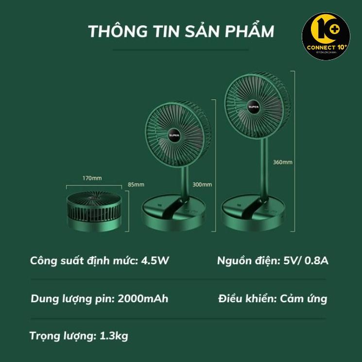 Quạt Tích Điện Để Bàn Gấp Gọn Super