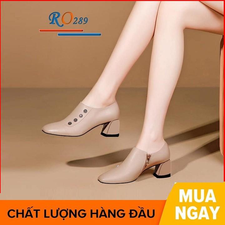 Giày boot nữ cổ thấp 5 phân hai màu đen kem hàng hiệu rosata ro289