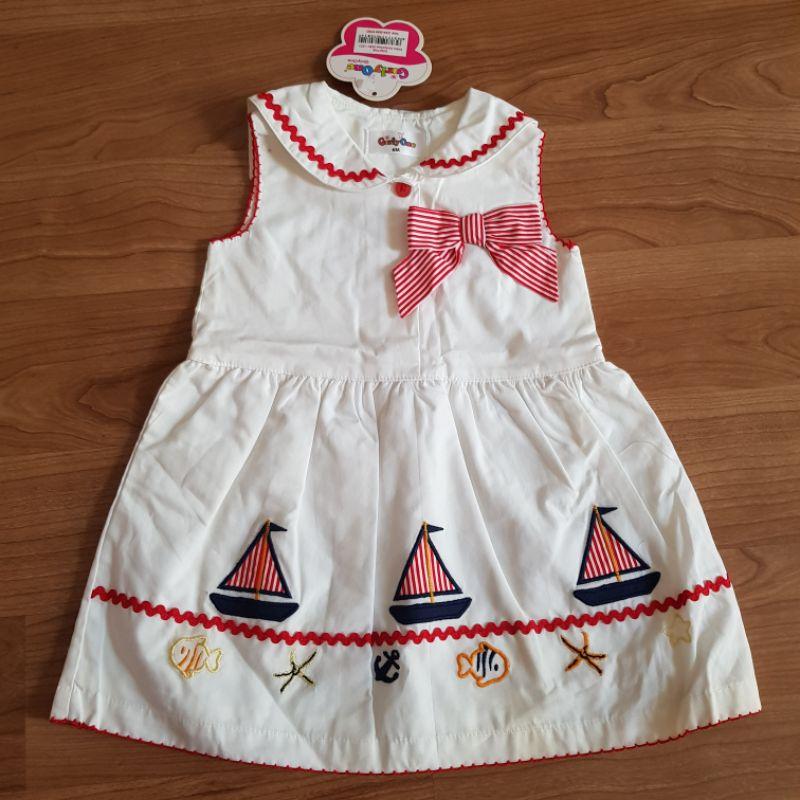 (Size 6month 3year) Màu trắng Đầm thủy thủ bé gái Hello BB | ShopHelloBB