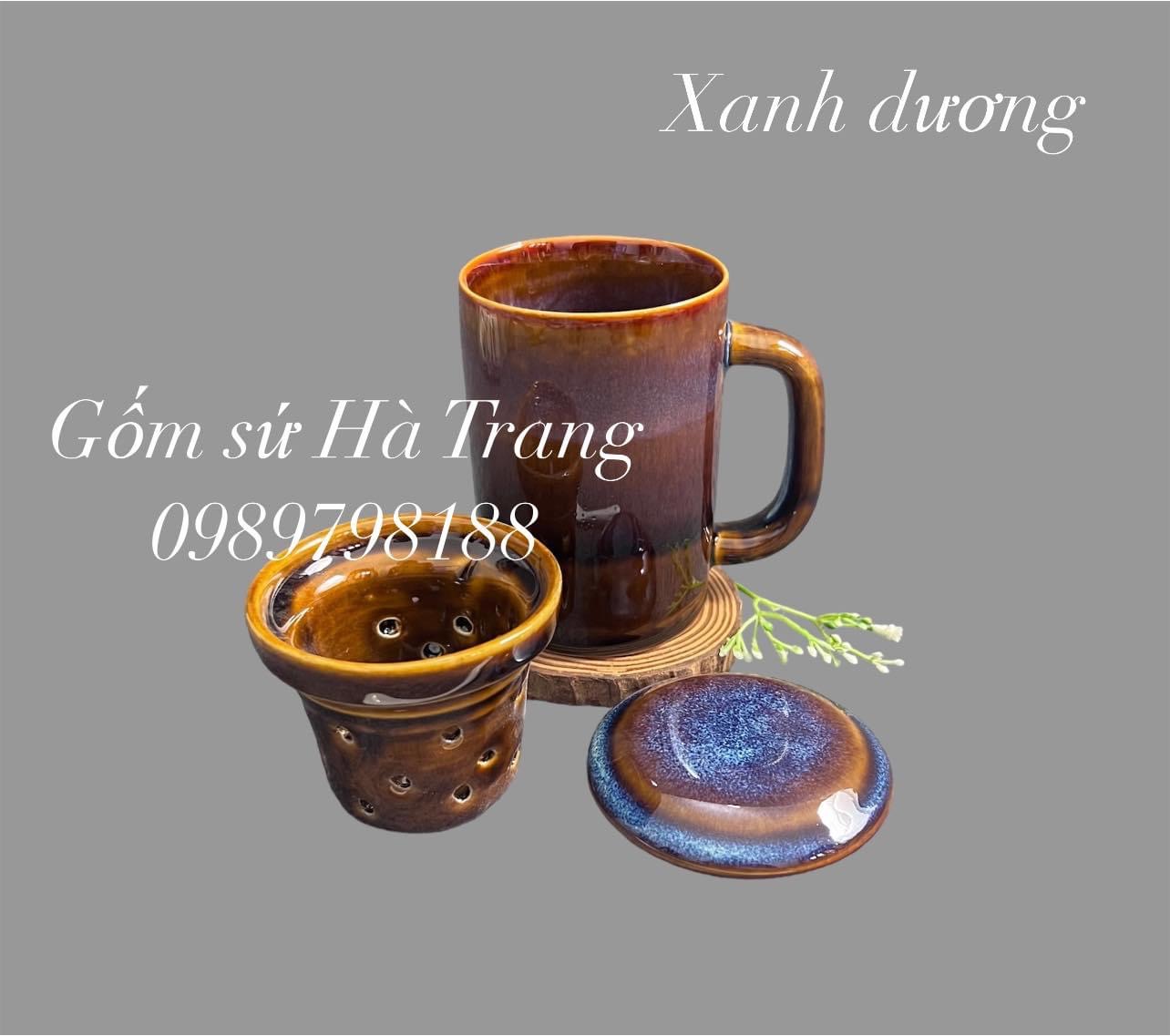 Cốc lọc trà gốm sứ Bát Tràng cao cấp men hoả biến dung tích 300ml