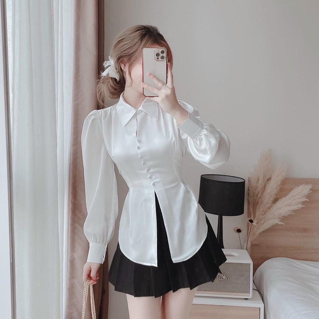 Sét Áo Đỏ, Trắng Đen Và Váy Phi Mờ Phối Lụa Kate Thời Trang Nữ Free Size 40-55kg
