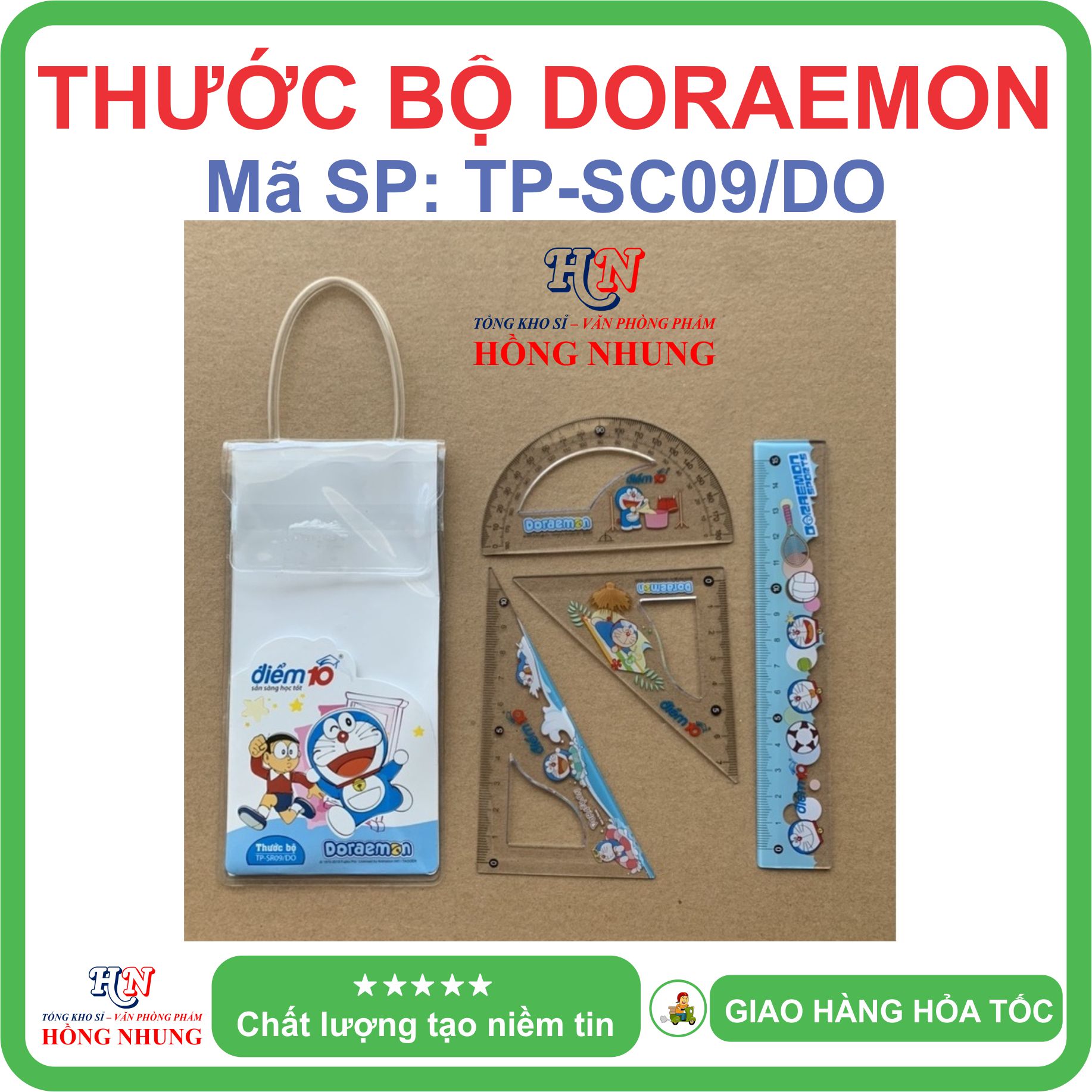 [SALE] Thước bộ Doraemon TP-SR09/DO , phù hợp với học sinh để đo đường thẳng và đo góc.