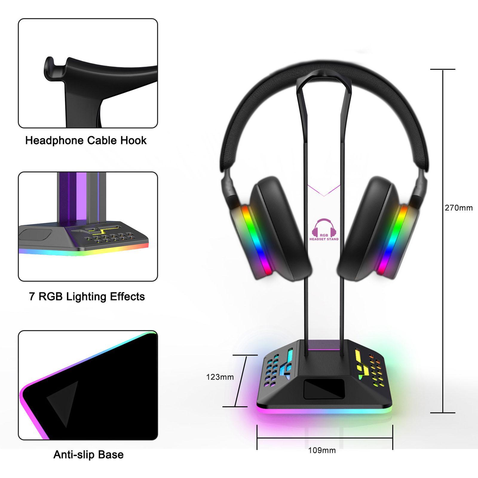 RGB Headphones Stand with 2 USB Ports Desktop Headset Stand Headset Rack for Table Desktop