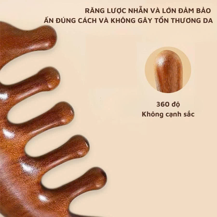 Lược Gỗ Đàn Hương Đầu Cá Heo Massage Kinh Tuyến, Da Đầu
