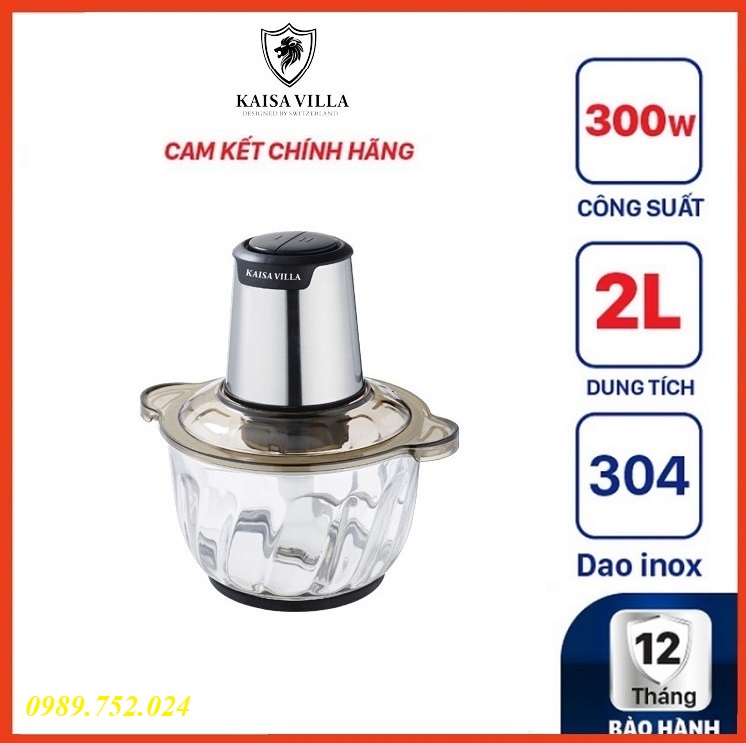 Máy Xay Thịt Đa Năng 2L Cối Thủy Tinh Kaisa Villa KV-7014K - Công suất 300W, 4 Lưỡi Dao Inox - Hàng Chính Hãng