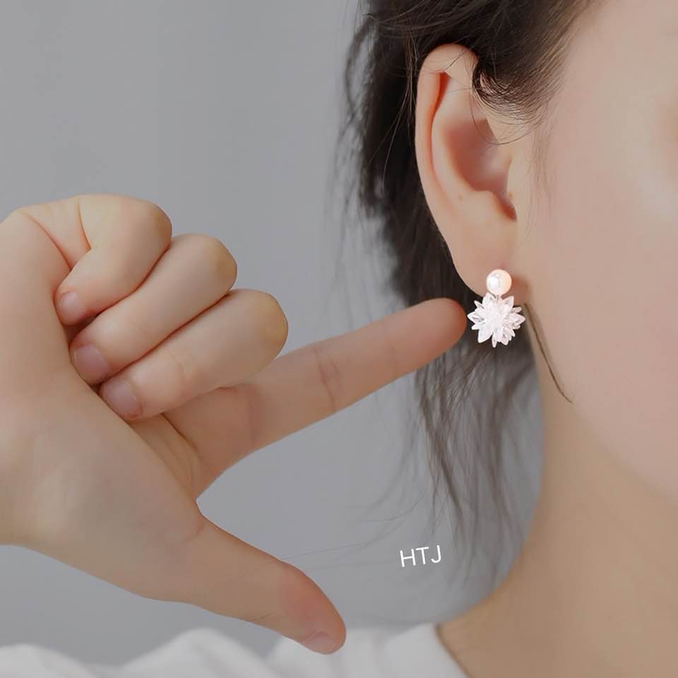 Bông tai bạc nụ trai treo hoa tuyết chất liệu bằng bạc s925 MS0065