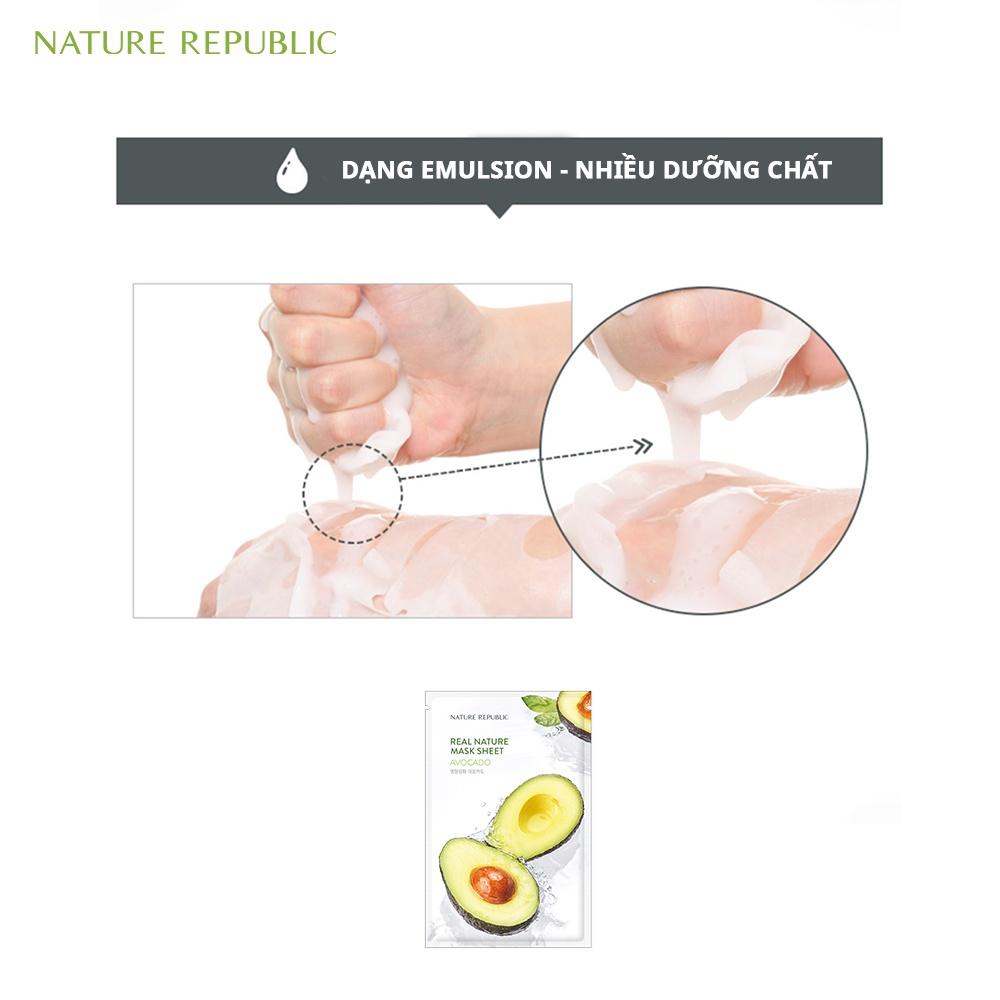 Nature Republic Mặt nạ giấy dưỡng ẩm, ngăn ngừa lão hóa da Real Nature Avocado Mask Sheet 23ml