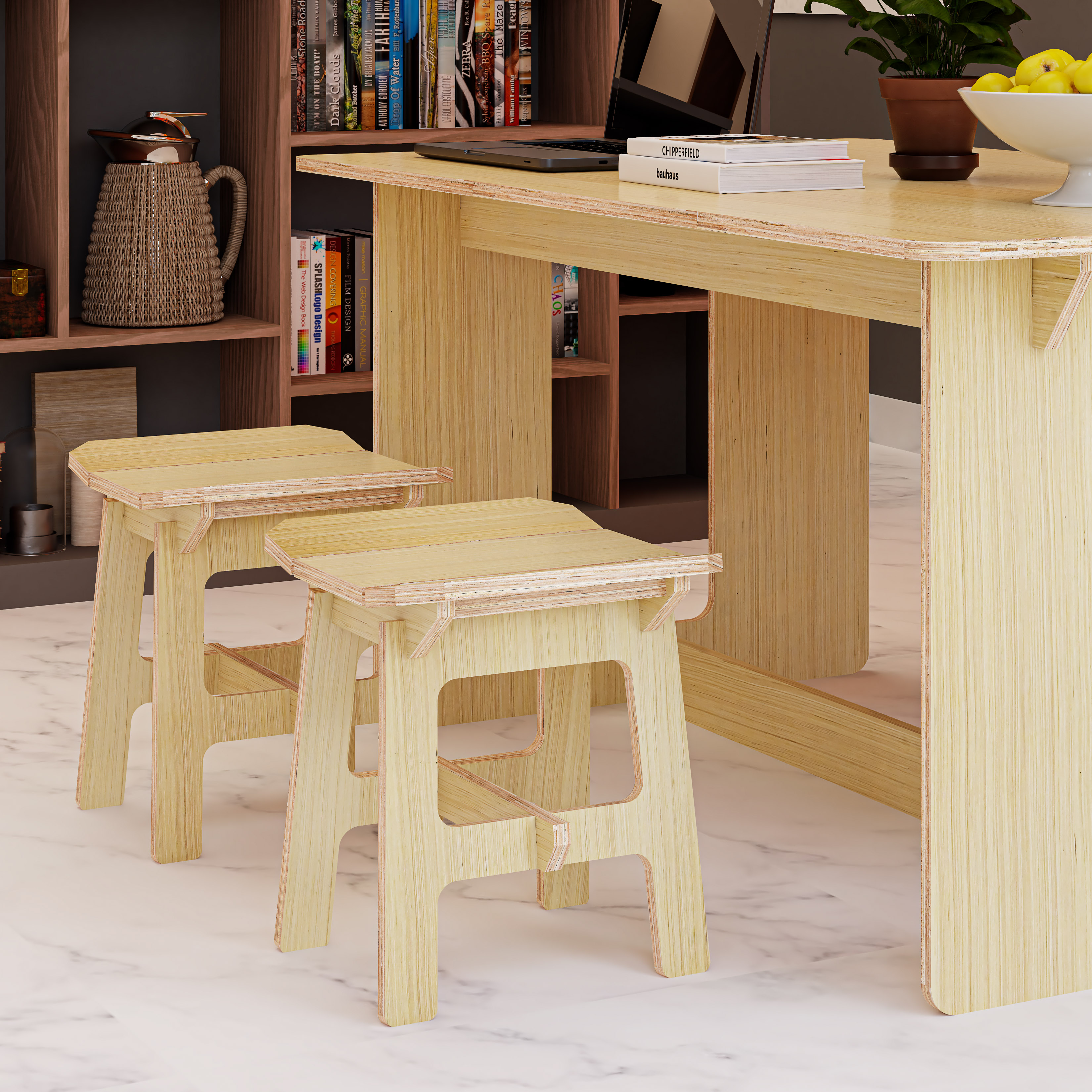 HAPPY FURNITURE , Gỗ tự nhiên , Ghế đẩu gỗ Plywood - AIDAN , GHE_008 , 40x35x43cm ( DxRxC)