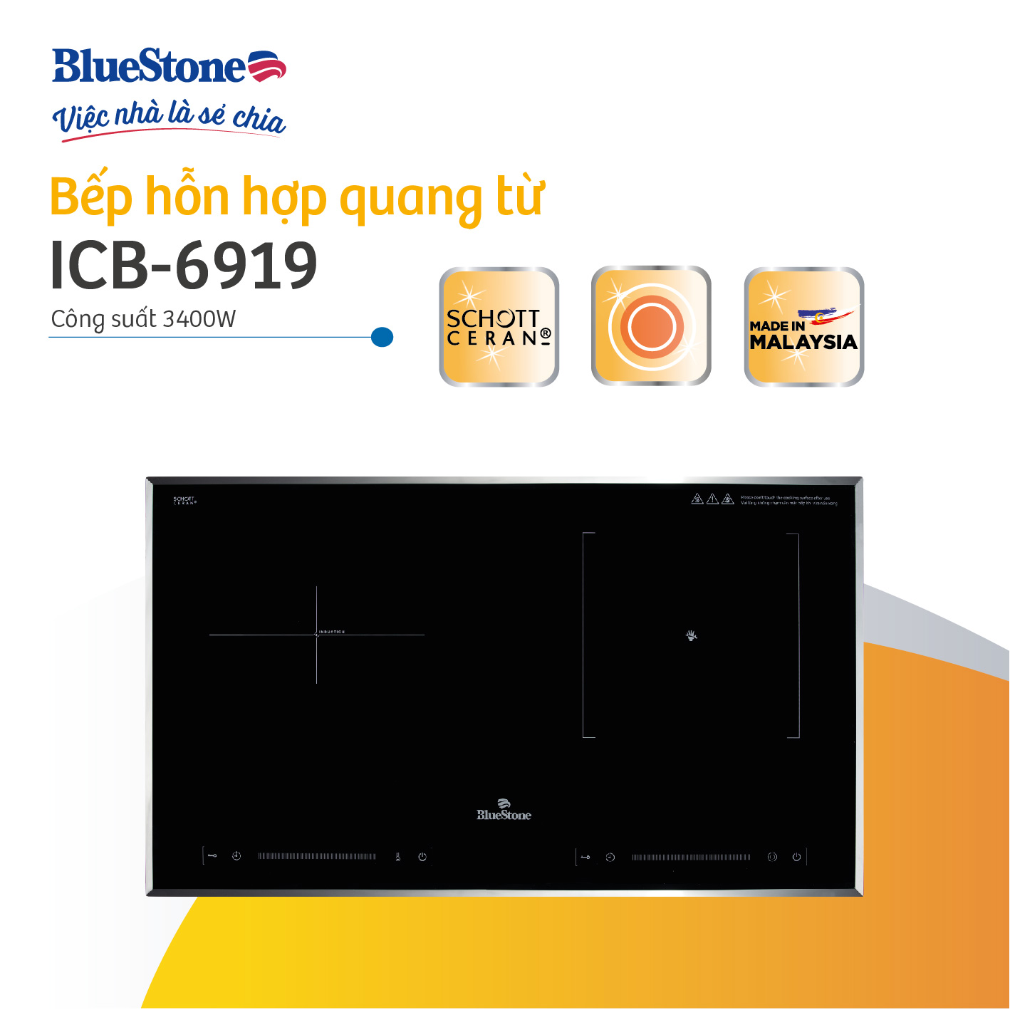 Bếp hỗn hợp quang từ BlueStone ICB-6919 (3400W - Malaysia) - Hàng chính hãng