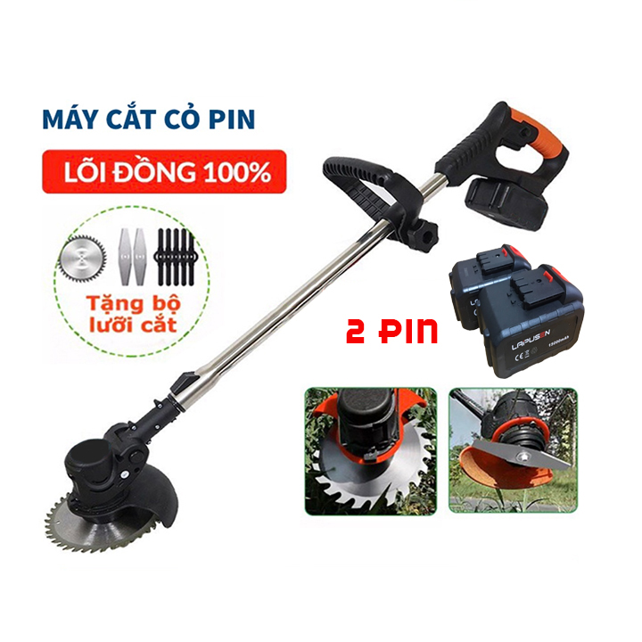Máy cắt cỏ, tỉa cành cầm tay 2 PIN 15000mah, động cơ mạnh 1800w