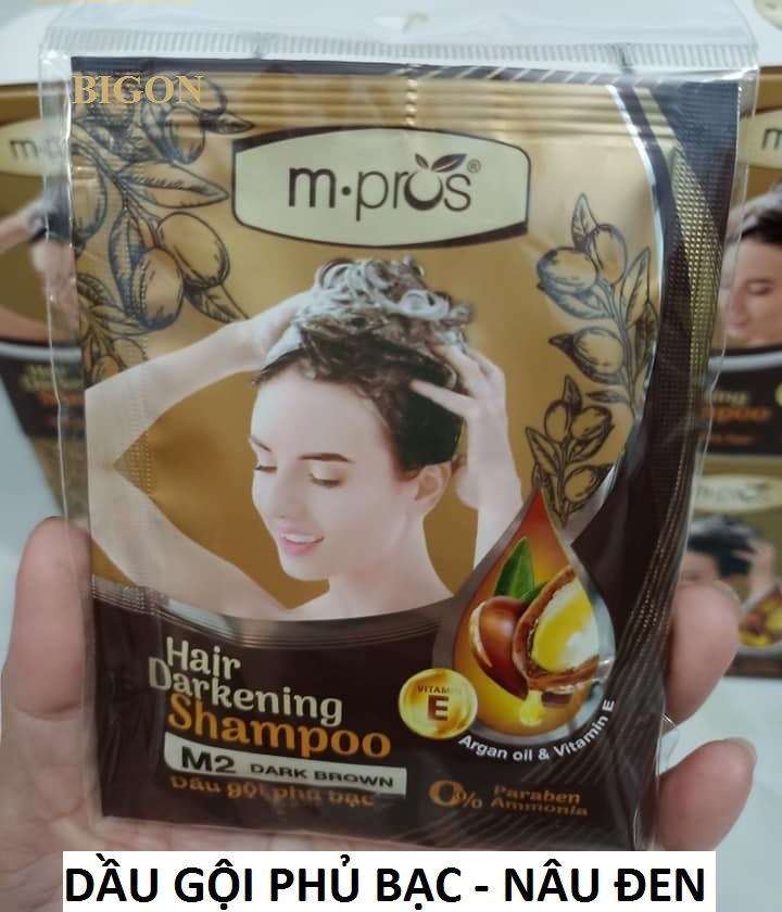 Dầu Gội Nhuộm Tóc Nâu Đen Phủ Bạc 100% Thảo Dược Siêu Dưỡng M.PROS 25ml