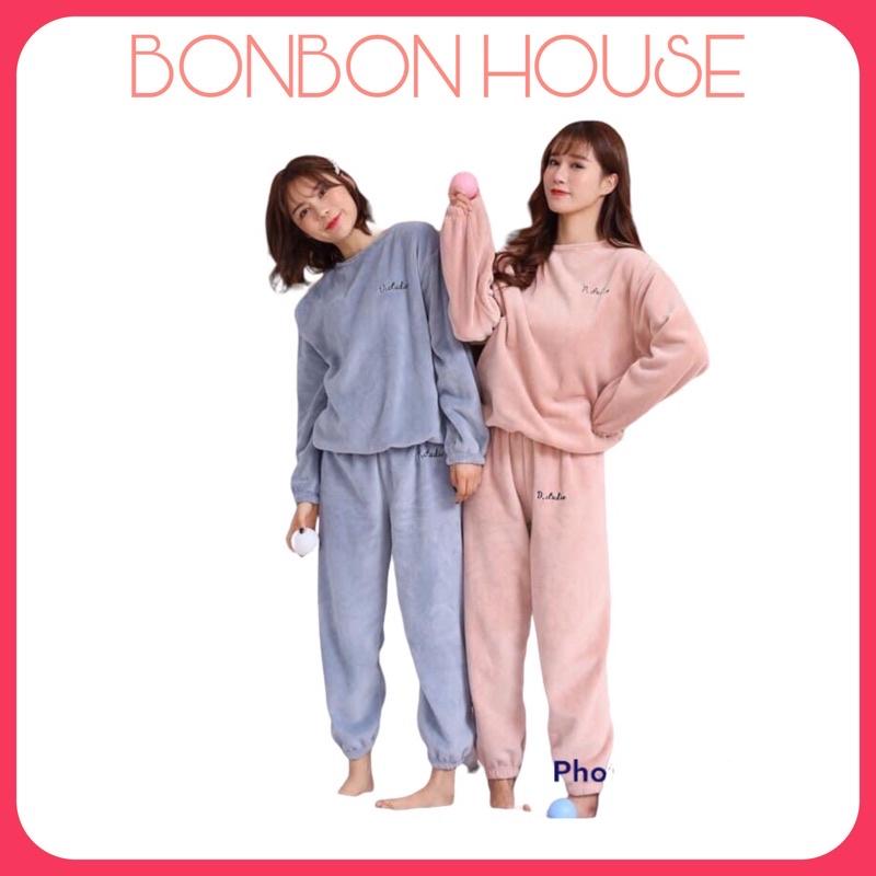 Bộ Nỉ Bông Bo Gấu Unisex Mặc Nhà Siêu Ấm